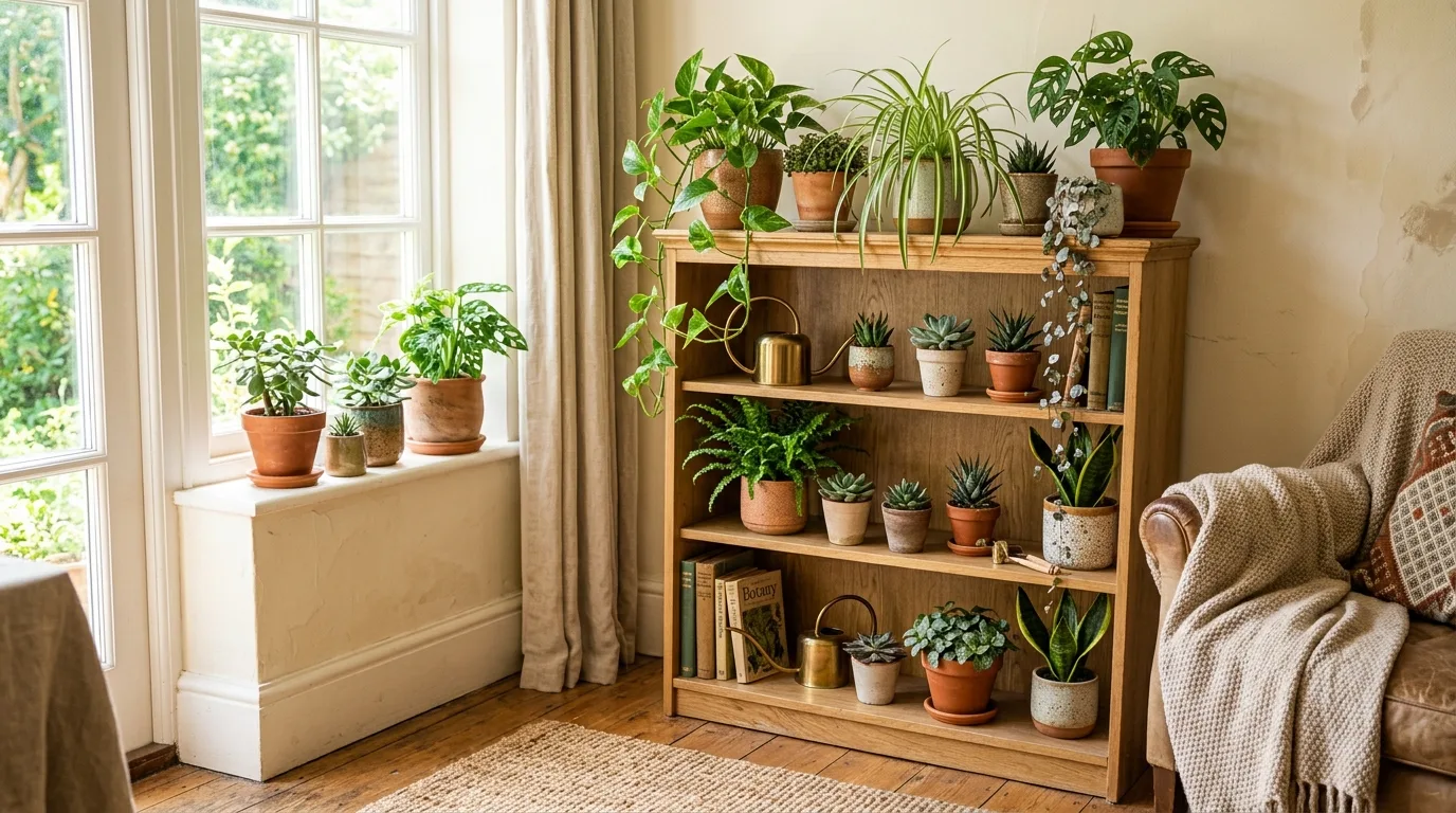 Wooden Shelf With Warm Neutral Pots